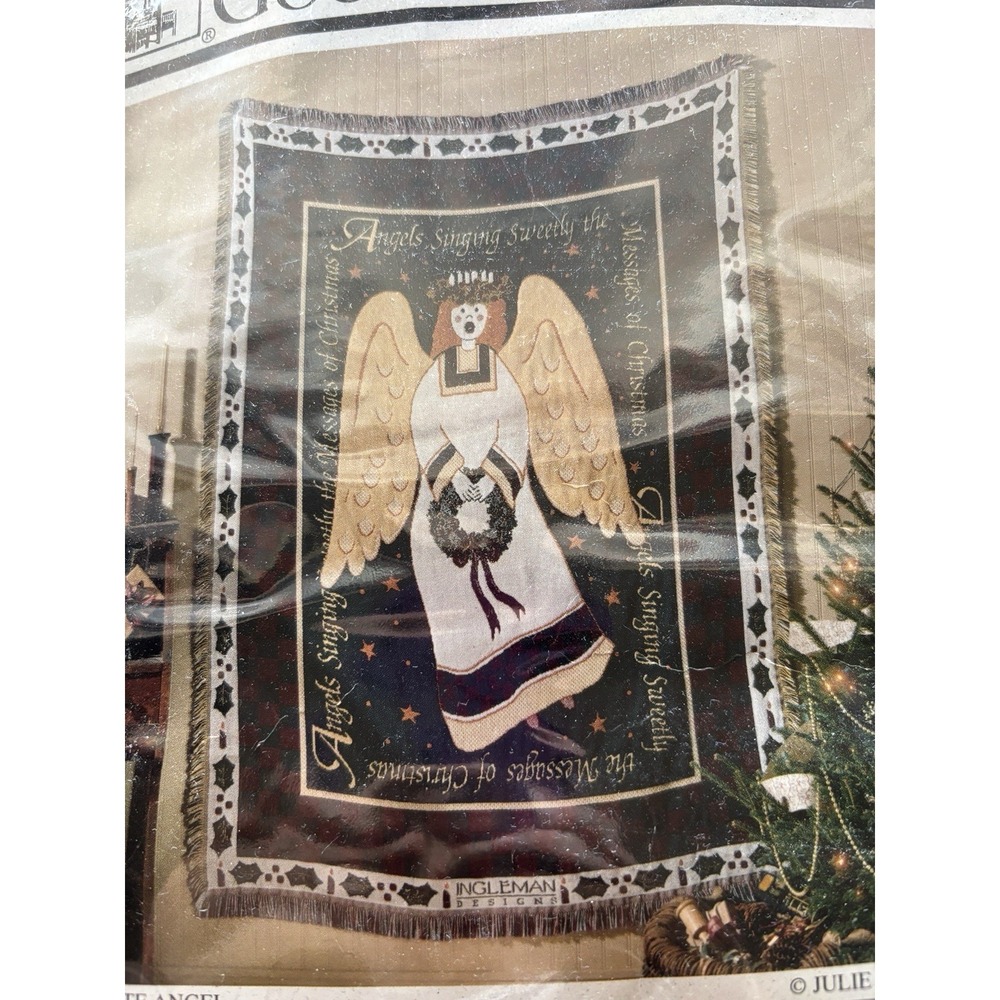Favorite Angel Christmas Throw Afghan Tapestry NIP Goodwin Weavers Cotton 48x67
